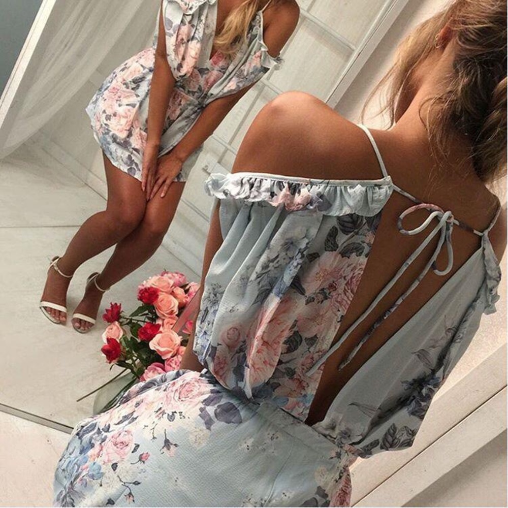 B2G1 ♦️🆕Floral Lace Tie Light Blue Romper - Picture 2 of 5